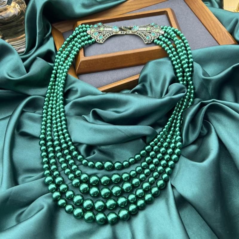 

Chains Vintage Five-layer Bead Necklace With Zircon Inlay