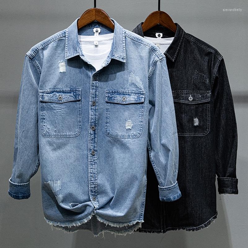 

Men's Casual Shirts 2023 Spring Cotton Denim Shirt Classic Fashion Business Long Sleeve Jacket Male High-End Brand Retro Tops, Black