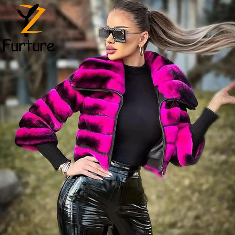 

Fur 2022 New Real Fur Coats Natural Rex Rabbit Fur Stripe Coats With Lapel Collar Winter Fashion Simple AllMatch Women Coat Jacket, Pink