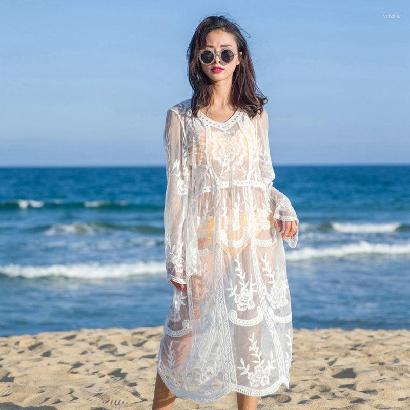 

Women's Swimwear Swimsuit Shawl Soakable Coat Bikini Blouse Sun Protection Beach Vacation Outdoor Spring Lace Hollow Mesh, 333 average size