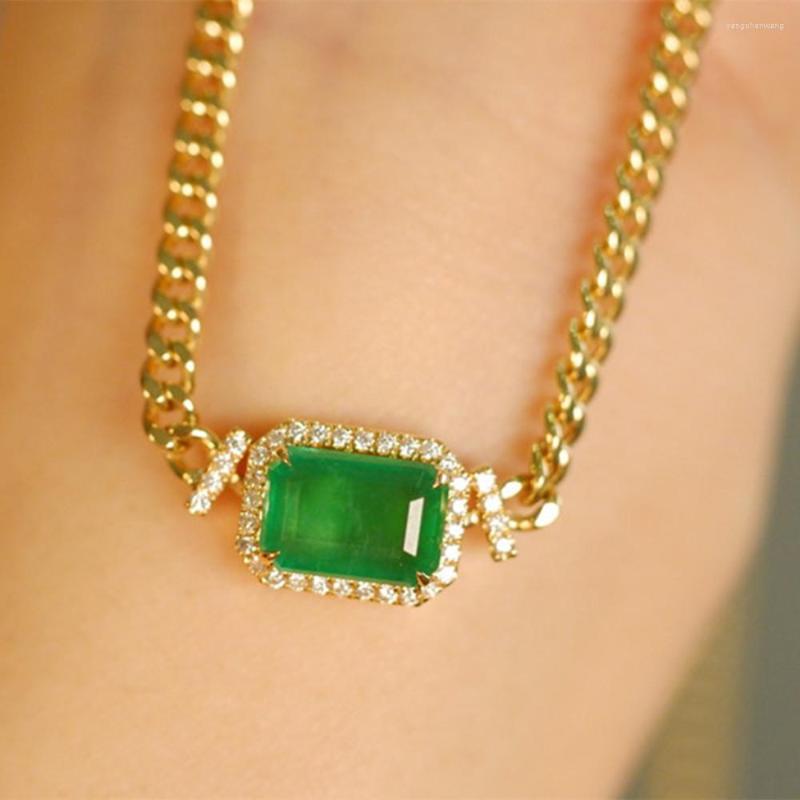 

Chains UNICE 2.18 Emerald Necklace Real 18K Solid Yellow Gold Jewelry AU750 Vivid Green Natural Gemstone Pendant Cuba