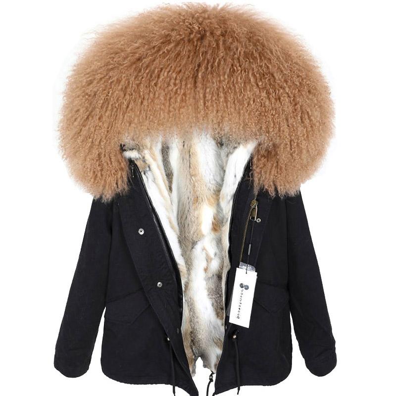 

Fur MAOMAOKONG 2022 winter Women' jacket bomber Real fur coat women coats short natural Mongolia wool fur collar rabbit liner Parka, Lavender