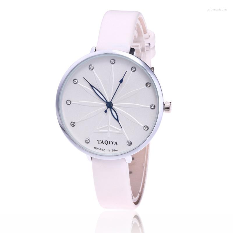 

Wristwatches Women Watches Luxury Ladies Wrist Flower Leather Strap Quartz Watch For Female Relogio Feminino Clock, White