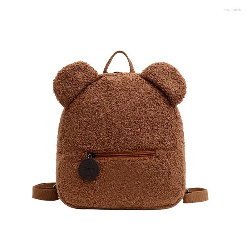 

School Bags Autumn Winter Cute Plush Mini Backpack For Women Teenage Girls Travel 2023 Korean Fashion Bear Ears Students Schoolbag, Brown