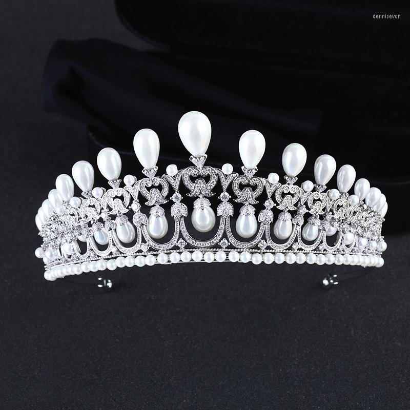 

Hair Clips Vintage Pearl Ornament Bridal Crown And Tiaras Luxury Wedding Hairband Zircon Headdress HQ0322