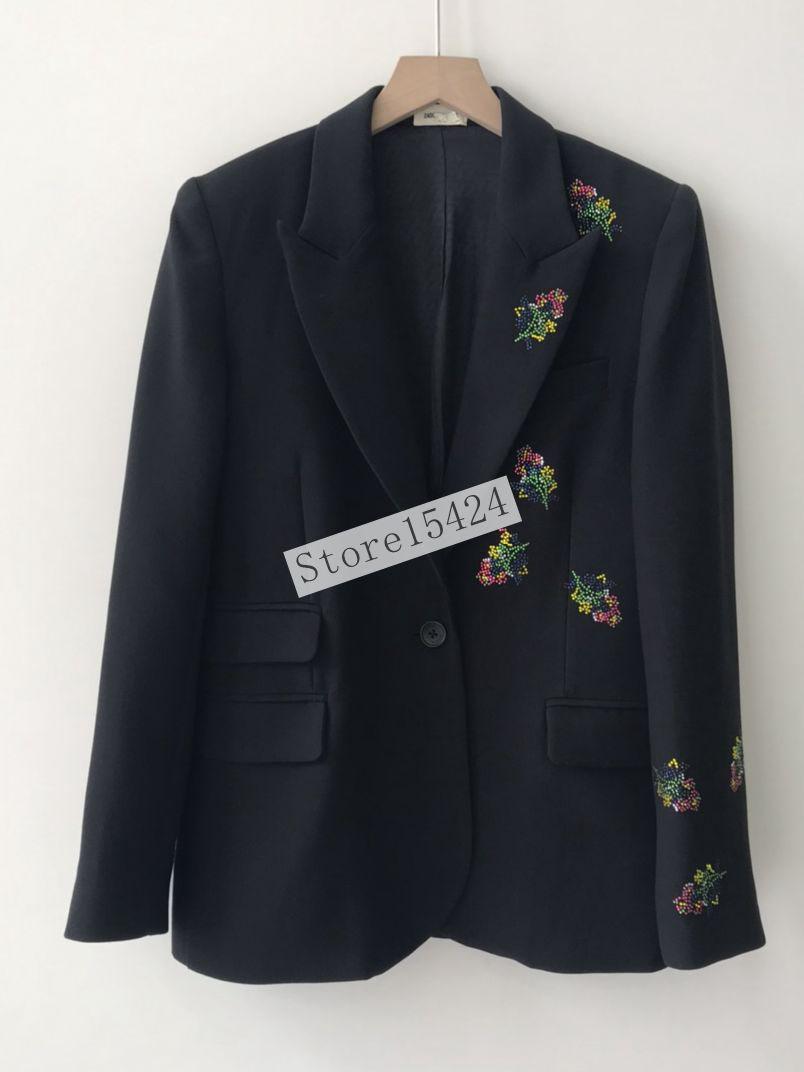 

Pants Women's jacket 2022 autumn and winter new flower hot diamond Vneck longsleeved black casual suit jacket professional wear