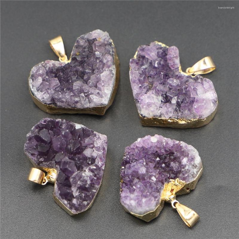 

Pendant Necklaces Fashion Natural Stone Heart Shape Exquisite Amethyst Men Women Unisex Jewelry Necklace Making 4Pcs Wholesale