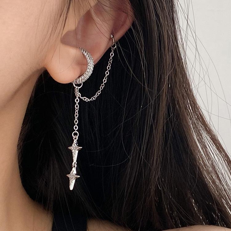 

Backs Earrings Sliver Star Drop Fashion Women Ear Clips Long Tassel Cuffs No Piercing Luxury Zircon Sparkling Jewelry
