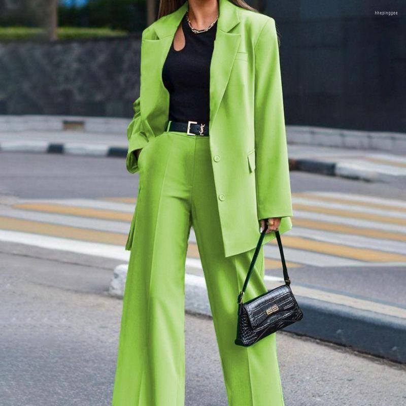 

Women's Two Piece Pants Spring Women's Suits Solid Color Streetwear Loose Long Sleeve Leisure 2 Pcs Sets Blazer Office Ladies High Waist, Royal blue
