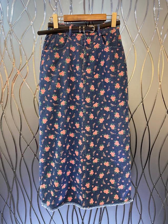 

Skirts 2023 Women Fashion Sexy Casual Belt Slim Floral Rear Split Hip Wrap Skirt 0404