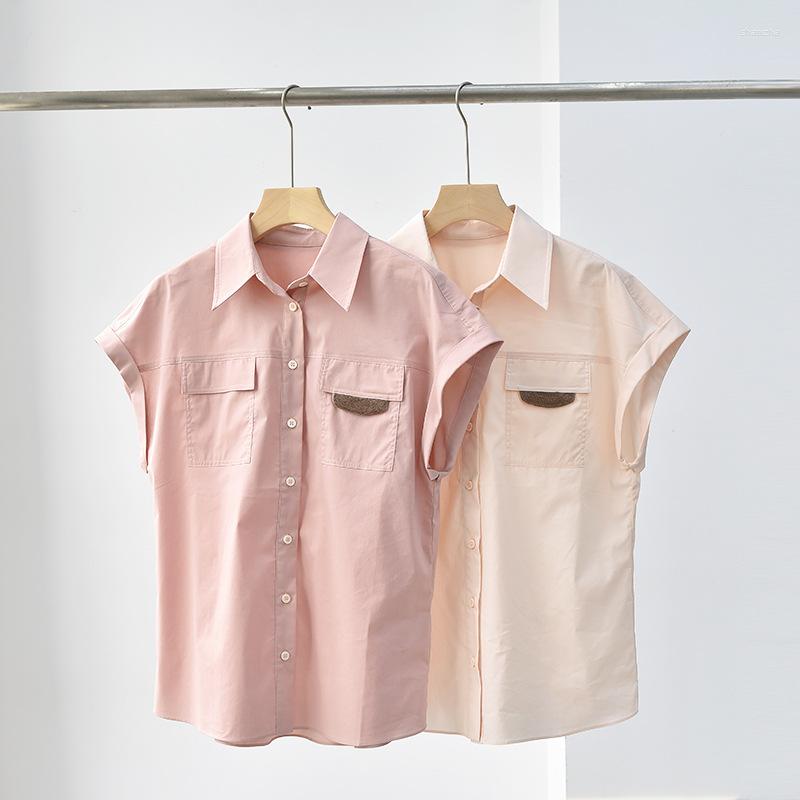 

Women' Blouses 2023 Summer Small Shirt Female Combed Cotton Commuter Short-sleeved Pink Thin Top