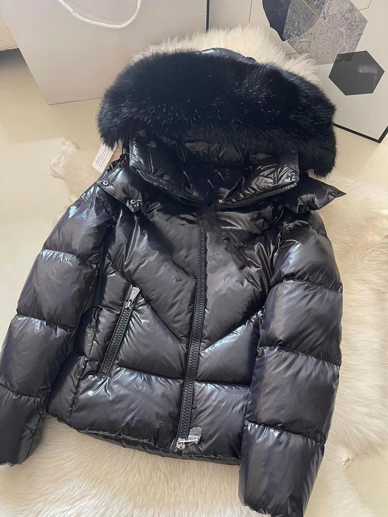 

Parkas 2022 Winter Puffer Jacket Women Down Coats Real Fox Fur Short Fashion Parka Warm Female Thicken Outerwear Lady Belt Clothing, Black