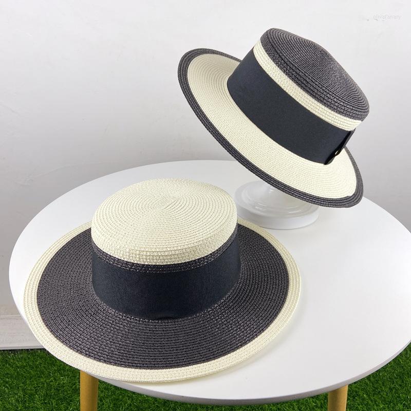 

Wide Brim Hats Boater Hat Women Black White Joint Straw Beach Sun Cap Lady Summer Uv Protect