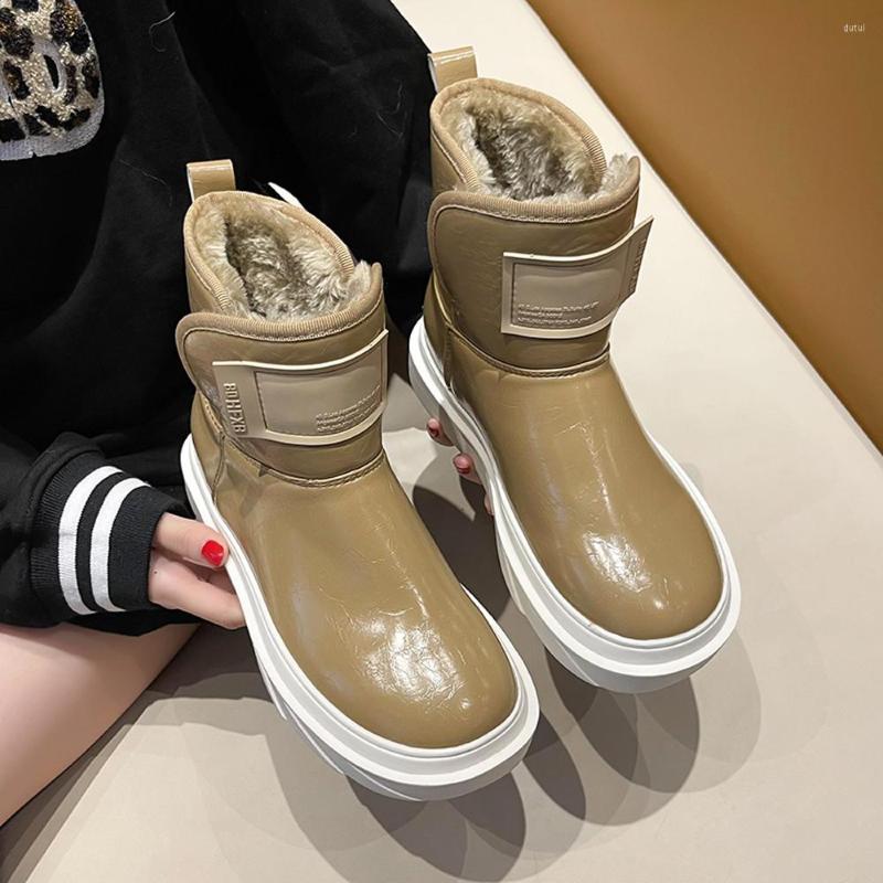

Boots White Snow Women Outside Wear 2023 Autumn Fur Integrated Waterproof Plus Velvet Northeast Cotton Shoes, Khaki