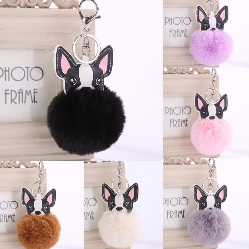 

Keychains 8CM Cute Dog Keychain Pendant Women Key Ring Holder Pompoms Chains F626