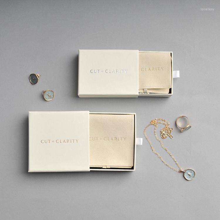 

Jewelry Pouches 100pcs Personalized Debossed Gold Silver Logo Chic Small Jewerly Drawer Cardboard Box Custom Earrings Necklace Boxes