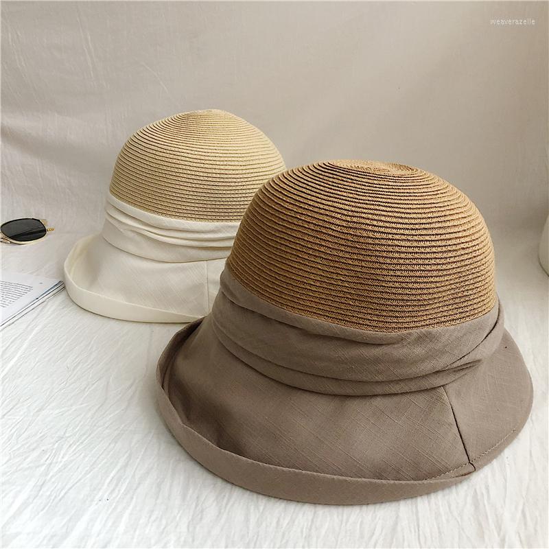 

Wide Brim Hats Quality Cotton Linen Straw Bucket Hat Women Sun Sunscreen Summer Foldable Seaside Beach
