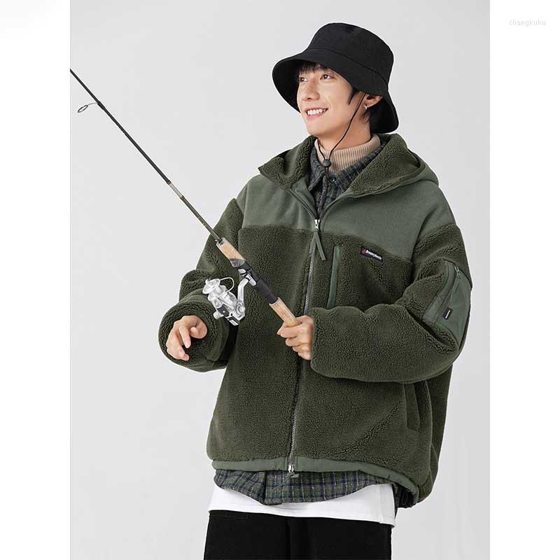 

Men' Jackets Fashion Winter Warm Fleece Coat Men Casual Loose Baggy Hooded Jacket Streetwear Patchwork Big Size Clothing, Black