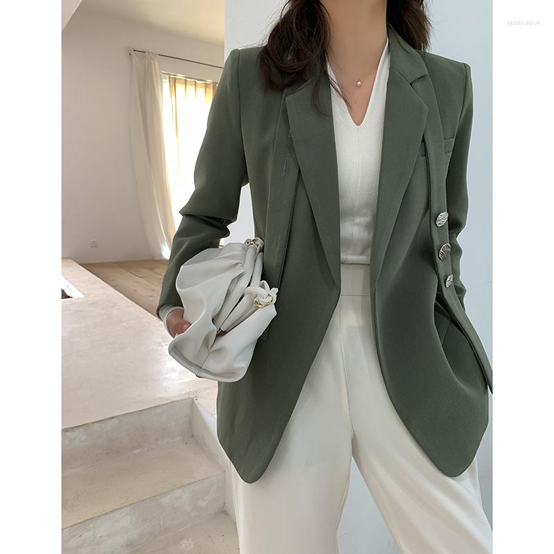 

Women' Suits Office Women Autumn Work Lady Suit Blazer Feminino Business Femme Casual Green Notched Belted Jacket Blazers Coat Mujer