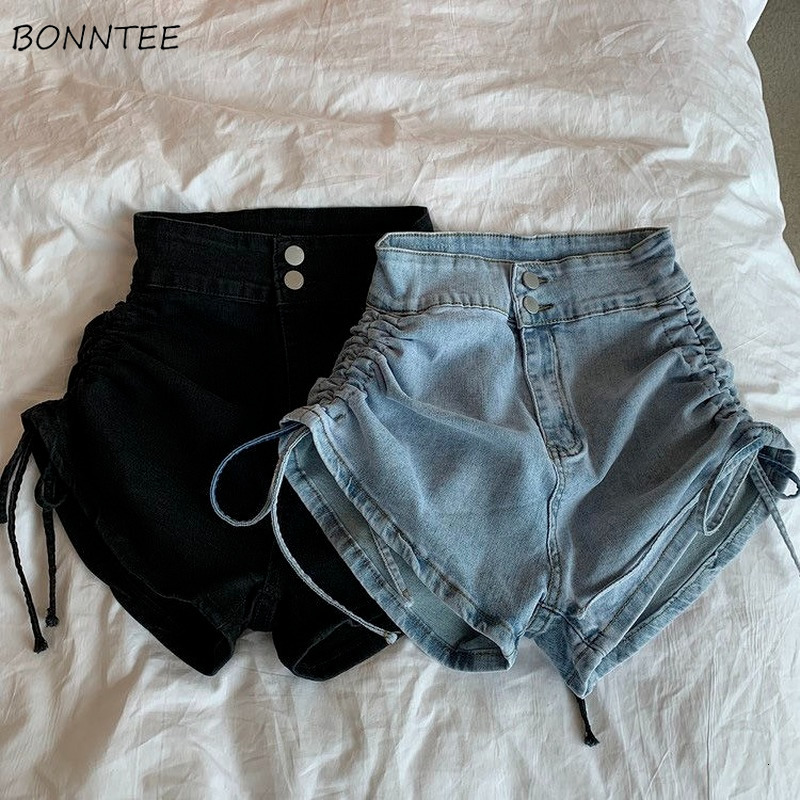 

Womens Shorts Shorts Women Retro Streetwear Trendy Femme Ulzzang Shirring Comfortable Leisure Allmatch ly High Waist Design Chic 230420, Black