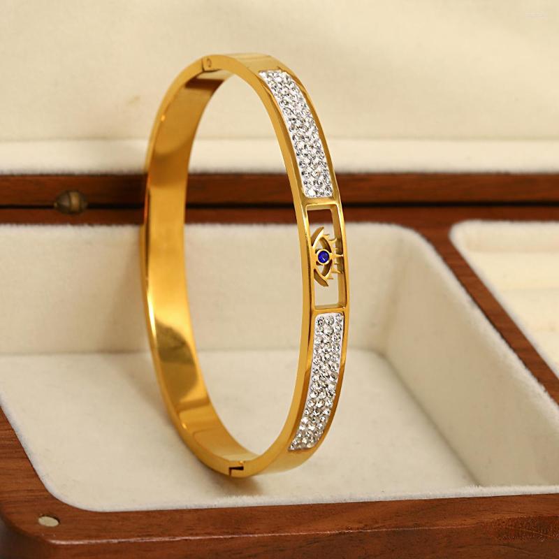 

Bangle Greatera Trendy Stainless Steel Hollow Eye Bangles Bracelets For Women Gold Plated Metal Rhinestone Charm Bracelet Jewelry 2023
