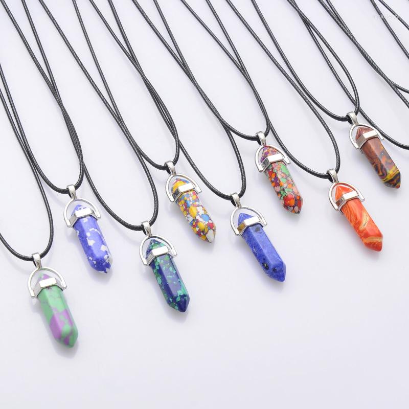 

Pendant Necklaces Natural Stone Hexagonal Pink Purple Gem Necklace Crystal Fashion Men Jewelry Quartz