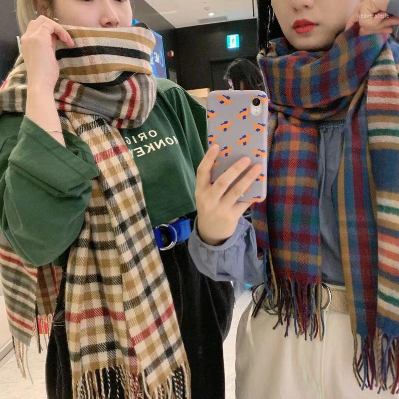 

Scarves Autumn And Winter Warm Long Tassel Scarf Fashion Color Plaid Double-sided Contrast Imitation Cashmere