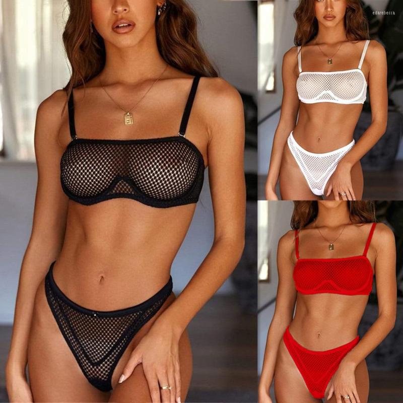 

Bras Sets Sexy Fishnet Lingerie For Sex18 Women Exotic Fetish Bra Brief Set See Through Costumes Underwear Lenceria Sensual Mujer, Black