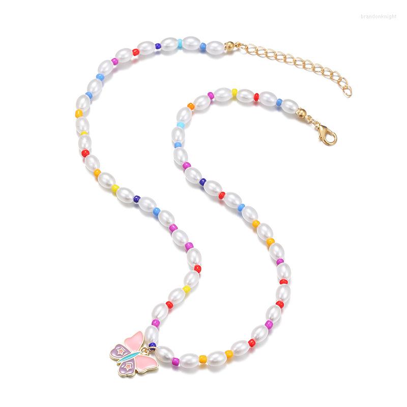 

Pendant Necklaces 2023 Bohemian Cute Simulated Pearls Necklace For Women Colorful Geometric Acrylic Butterlfy Fashion Jewelry