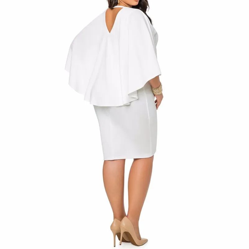 Fashion Women Dress Plus Size L/XL/XXL/XXXL Ladies Batwing Sleeve V Neck Cape Bodycon Bandage Cloak Midi Party Vestidos