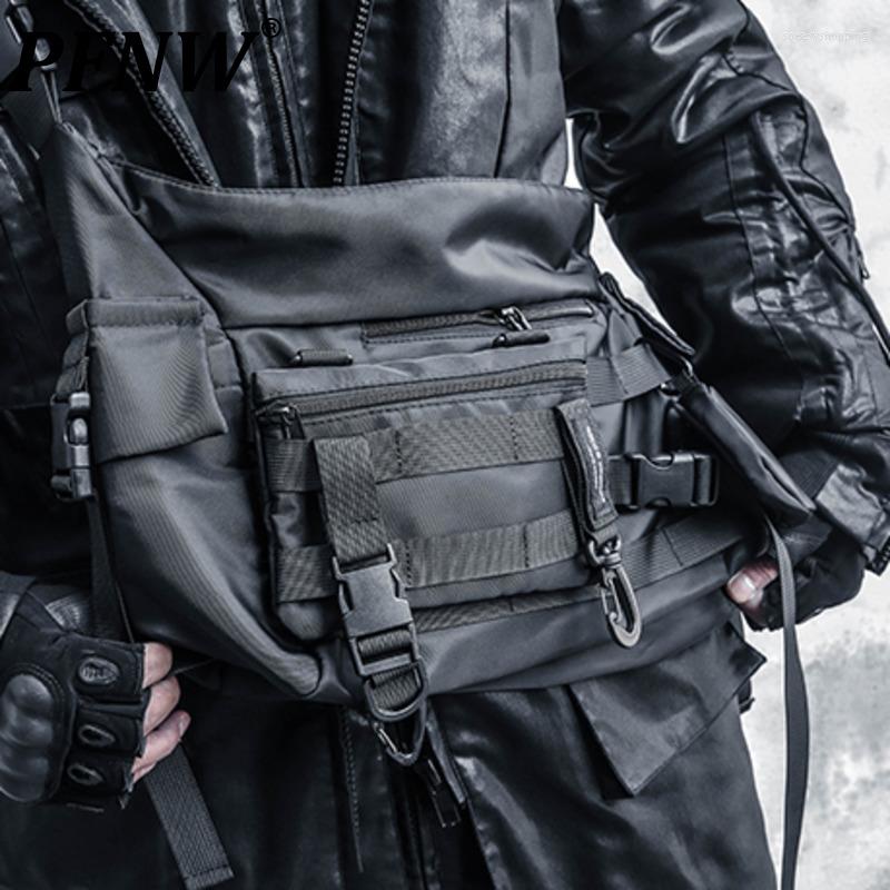 

Duffel Bags PFNW Sping Autumn Men's Tide Heavy Functional Wind Removable Small Sports Outdoor High Street Shoulder Chest Bag 12A8123, Black