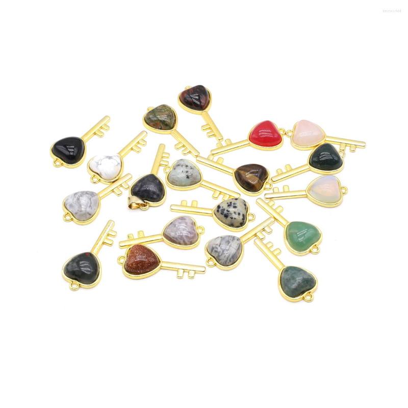 

Pendant Necklaces Natural Stone Key Shape Inlay Gemstone Exquisite Charms For Jewelry Making DIY Personality Necklace Bracelet Accessories