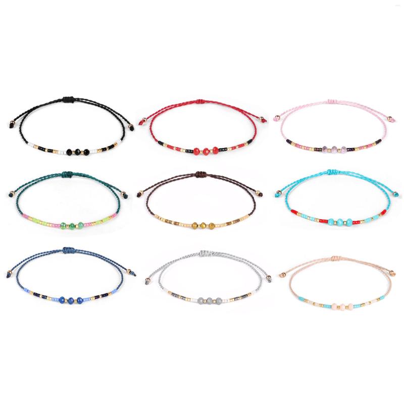 

Charm Bracelets Bobo Japanese MIYUKI Glass Seed Bead Sparkling Crystal Bracelet Women Men Waxed String Slide Knot Adjustable Beach Surf