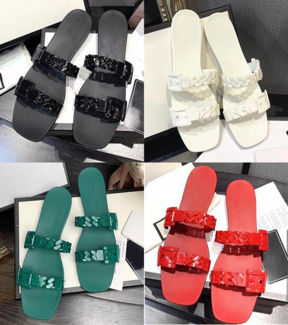 

Women Jelly Rubber Slide Sandal Chain Slipper Flip Flop Button Sandal Fashion Summer Beach Flat Slipper NO547278612, Blue
