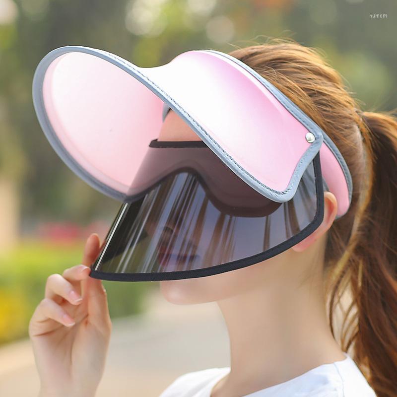 

Berets Summer Women Empty Top Sun Hat With Lens Outdoor Cycling UV Protection Cap Anti-ultraviolet Adjustable Face Visor Shade Hats