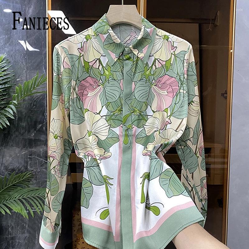 

Women' Blouses FANIECES Satin Shirt Plus Size Casual Tops Summer Long Sleeve Lapel Fashion Printing Women' Blouse Blusas Mujer Roupas, A62-6566