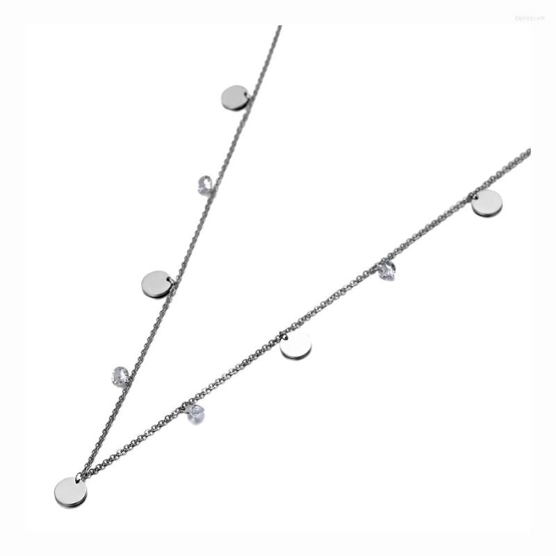 

Chains Fashion Stainless Steel Small Disc Charm Choker Necklaces Bohemia CZ Crystal Pendant Necklace For Women Girls N20008