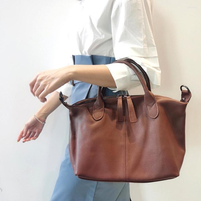 

Evening Bags Women Luxury Bag Casual Tote Female Soild Color Fashion Messenger Handbag Lady Cowhide Genuine Leather Shoulder Shopping Sac, Khaki
