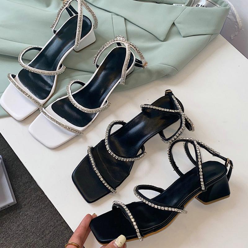 

Sandals Woman Elegant Square Head Thick Heel Female Shoes Ladies Open Toe Women's Slides Casual Lady Flip Flops, White