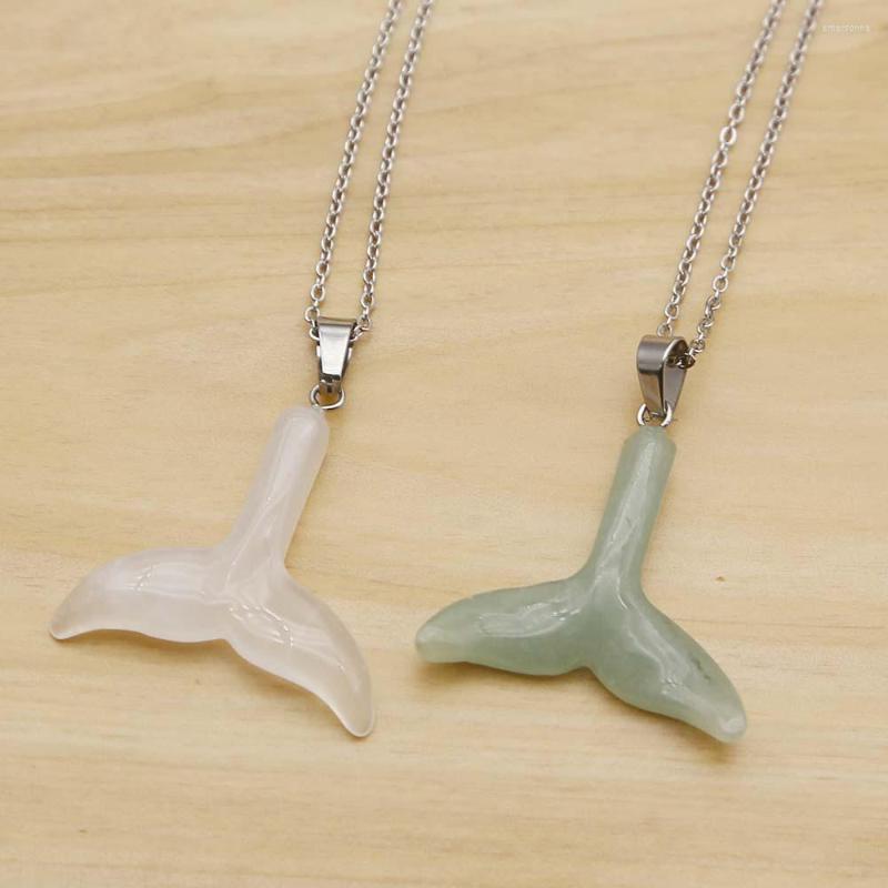 

Chains Exquisite Natural Stone Carving Fish Tail Pendants Necklace Stainless Steel Chain Mermaid Fishtail Reiki Charms Jewelry Gift 1Pc