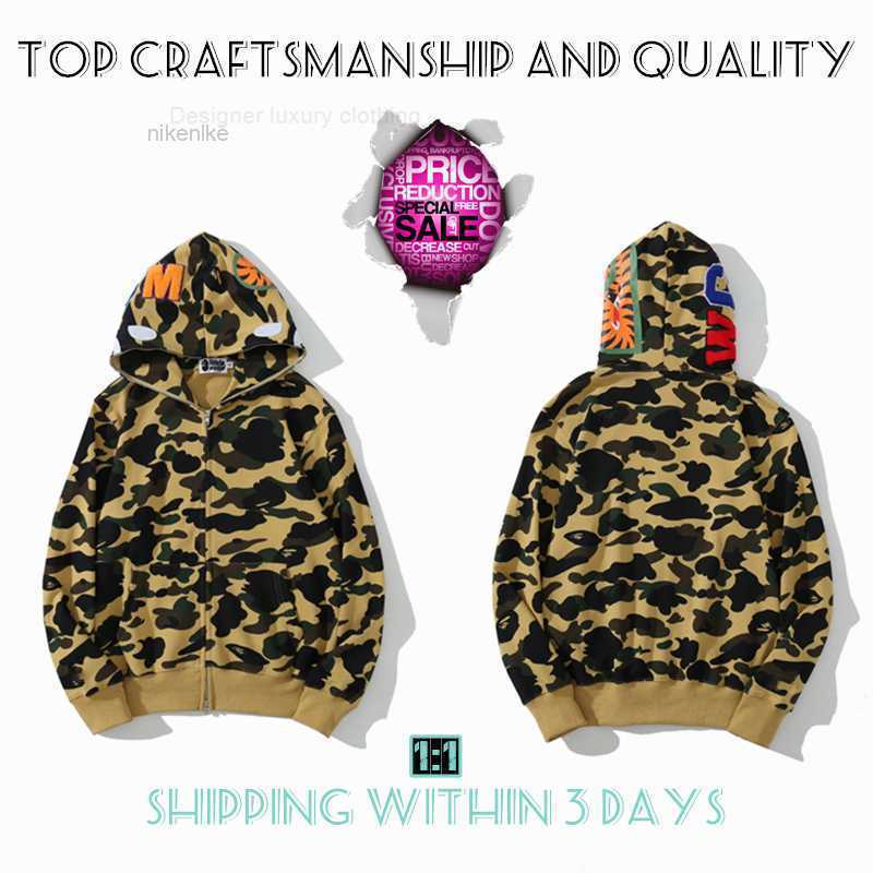 

Top Craftsmanship Mens Hoodies Shark Pullover Apes Hoodie Designer Jacket Tiger Full Zip Color Harajuku Sweatshirt Fashion Cobranding Camouflage Ape Hoodyskq16a, No.6