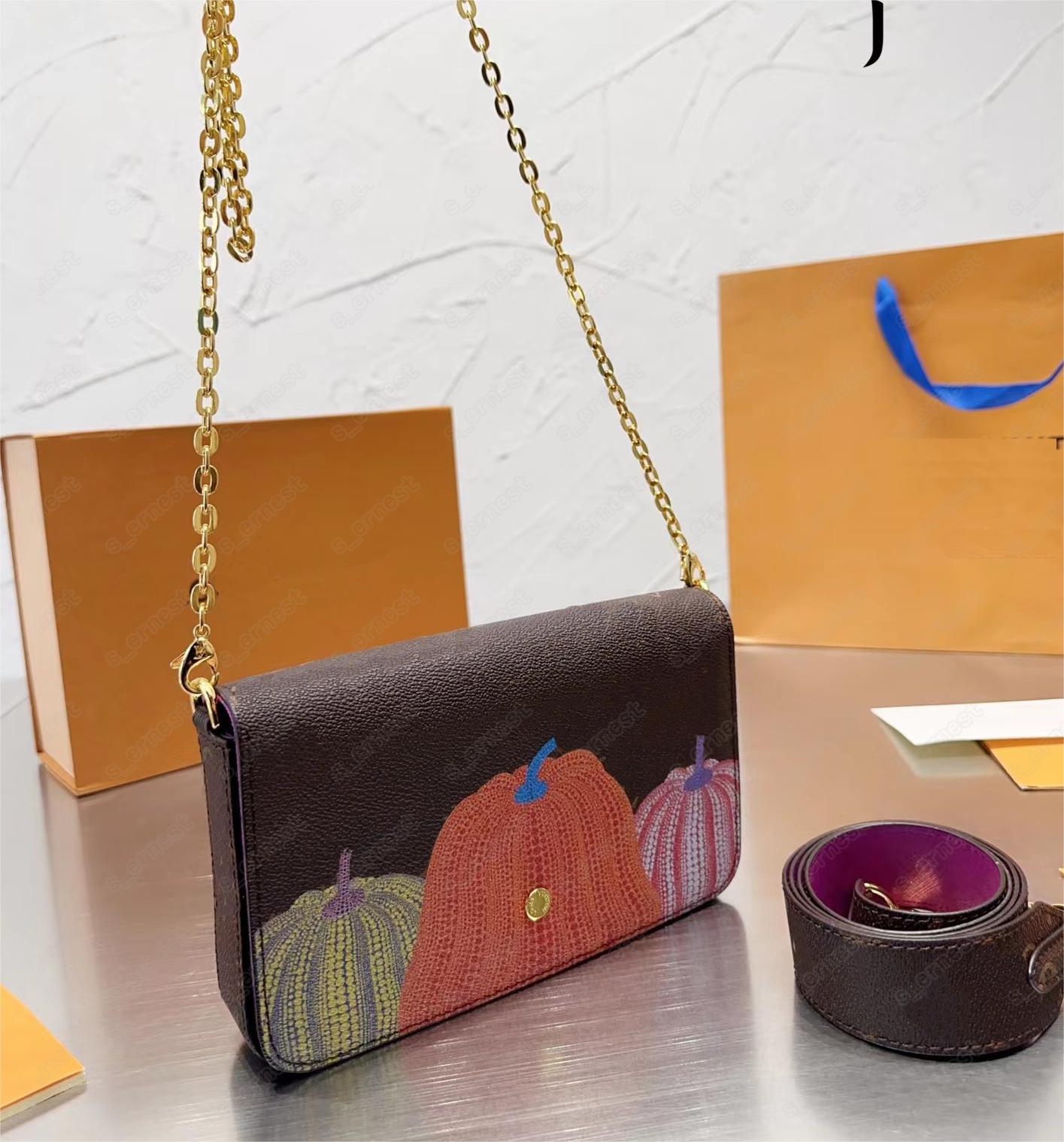 

PUMPKINS x YK Luxurys Designers Bags Woman Fashion Monogrames Felicie Chain Crossbody Shoulder Bag clutch Purse M82108, White