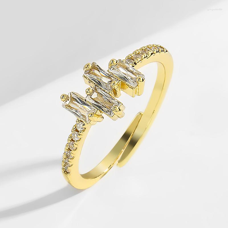 

Cluster Rings Fashion Elegant Geometry Zircon Ring For Women Adjustable Aesthetic Close Friend Birthday Party Gifts Engagement Jewelry