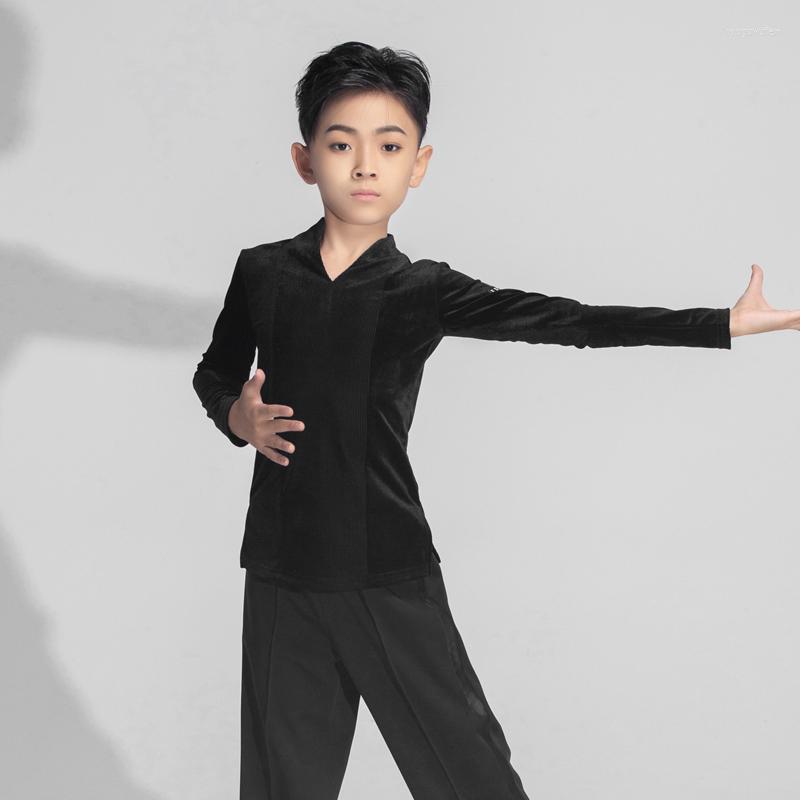 

Stage Wear NY07 LT6781GW Long Sleeve Male Kids Latin Dance Tops For Boy Professional Competition Ballroom Samba Dancing Costume, 001