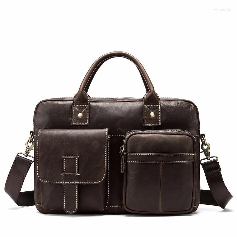 

Evening Bags Business Men Briefcase Bag Luxury Leather Laptop For Man Shoulder Vintage Crossbody Bolsa Maleta, Coffee