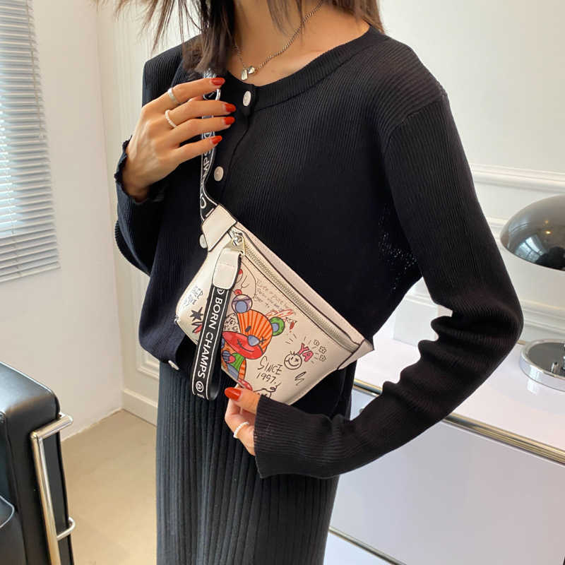 

Shoulder Bags New Chest Wide Strap Fashion 2023 Women s Contrast Waistpack Korean Edition Student Mini 230420, Black12