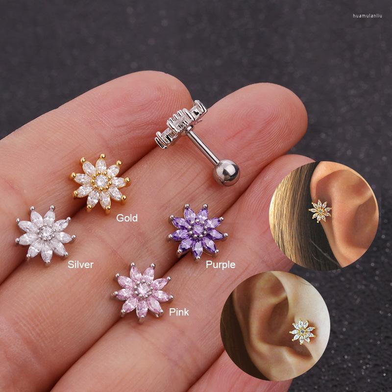 

Stud Earrings 1 PCS Trendy Classic Shiny Cubic Zircon Flower Ear Cartilage Cuff Cute Sweet Double Sided Steel Bar Screw Back Earring
