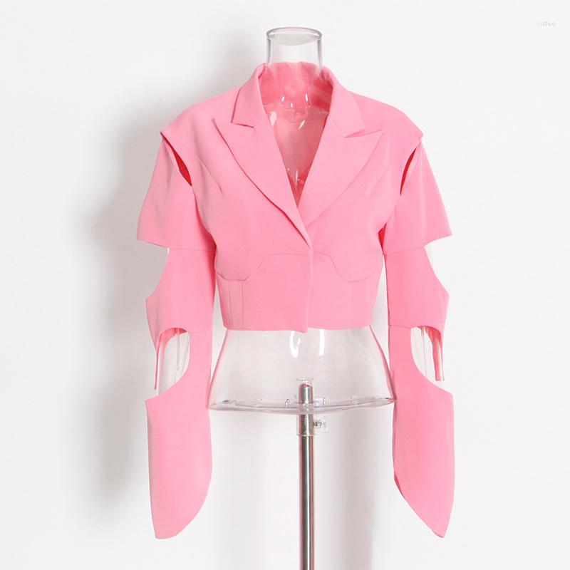 

Women' Suits 2023 High Street Cut Out Solid Coat For Women Notched Collar Long Sleeve Minimalist Blazers Female Fashion Clothing, Black