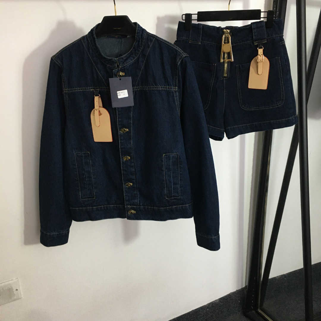 

23ss women short sets Denim suit womens designer clothing single breasted stand-up collar long sleeve denim coat high waist denim shorts set Women Clothes, 14