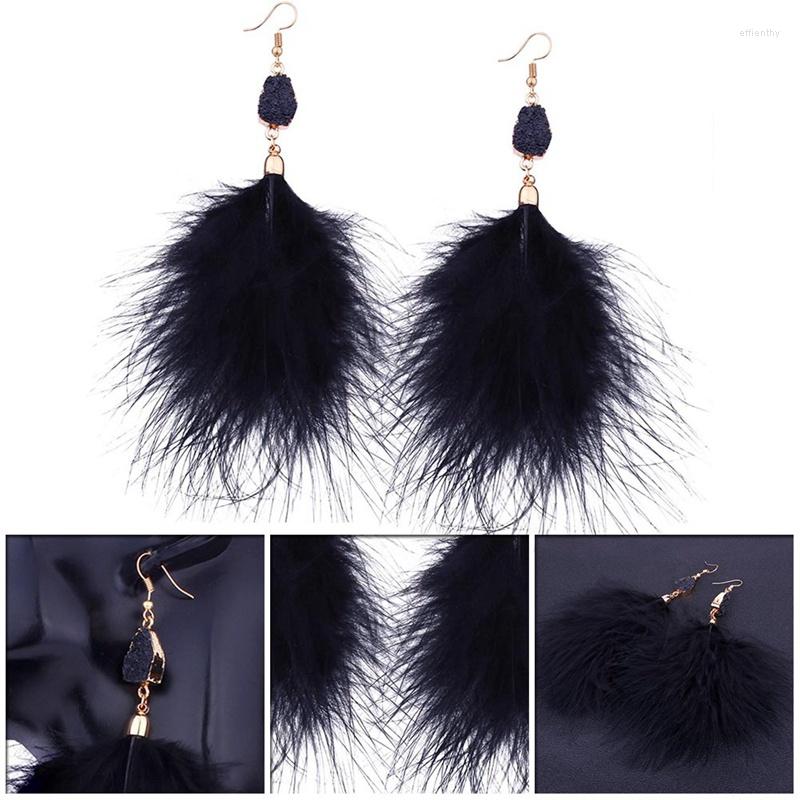 

Dangle Earrings Bohemian Genuine Ostrich Feather Long Crystal Tassel Drop Jewelry For Women Wedding